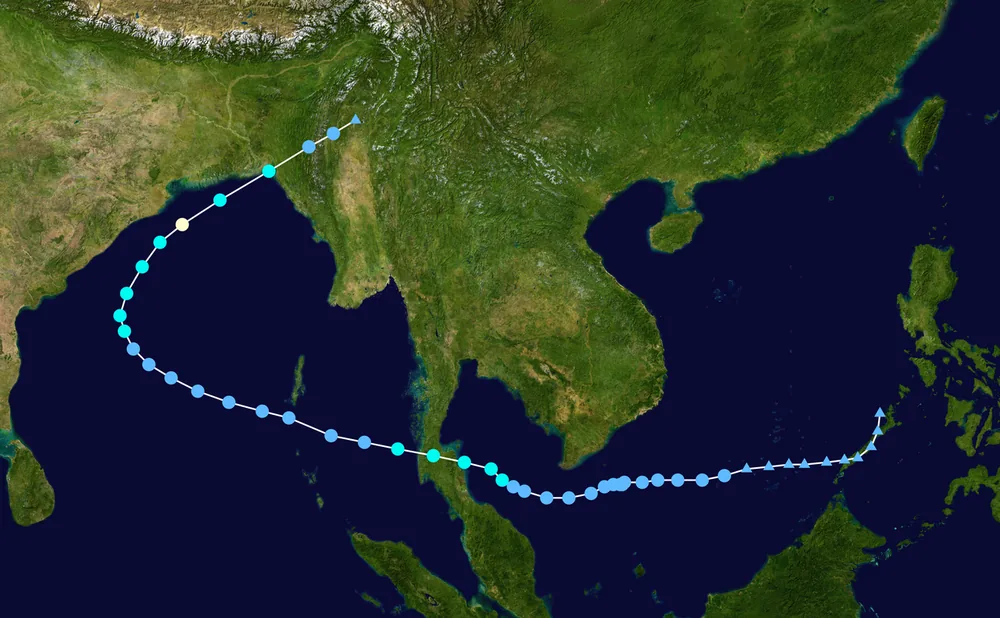 แผนที่เส้นทางเดินของพายุแฮเรียตปี 2505